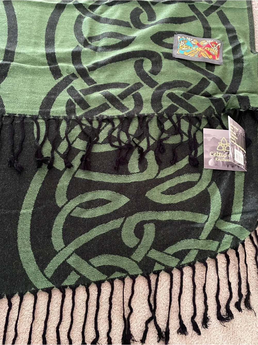 Ireland made in Ireland Irish Green Scarf with Celtic Knot Patch
